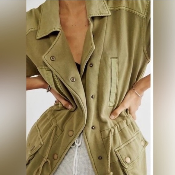 Free People Sage Green Mixed Media Saturday Cozy Utility Jacket - Picture 4 of 11
